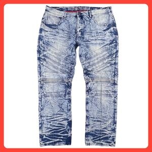 Red Ape Acid Wash Moto Jeans Men's 44x32 Blue Denim Hip Hop Biker